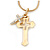 Gold Tone Crystal Double Cross Pendant with Snake Type Chain - 44cm L/ 5cm Ext - view 2
