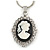 Victorian Style Small Crystal Cameo Pendant with Snake Style Chain In Silver Tone - 40cm L/ 5cm Ext