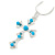 Light Blue Bead, Crystal Cross Pendant with Silver Tone Snake Type Chain - 44cm L/ 4cm Ext - view 2
