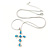 Light Blue Bead, Crystal Cross Pendant with Silver Tone Snake Type Chain - 44cm L/ 4cm Ext - view 3