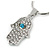 Crystal Hamsa Hand Pendant with Silver Tone Snake Type Chain - 40cm L/ 5cm Ext - view 2