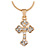 Small Clear Crystal Cross Pendant with Gold Tone Snake Type Chain - 44cm L/ 4cm Ext