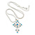 Turquoise Bead, Light Blue Crystal Filigree Cross Pendant with Silver Tone Snake Type Chain - 44cm L/ 4cm Ext - view 2
