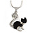 Small Crystal Kitten Pendant with Silver Tone Snake Type Chain - 41cm L/ 5cm Ext