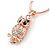 Clear/ Black Crystal Owl Pendant with Snake Type Chain In Rose Gold Tone Metal - 44cm L/ 4cm - view 2