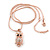 Clear/ Black Crystal Owl Pendant with Snake Type Chain In Rose Gold Tone Metal - 44cm L/ 4cm - view 3