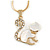 Small Crystal Kitten Pendant with Gold Tone Snake Type Chain - 41cm L/ 5cm Ext - view 1