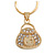 Small Fancy Crystal Bag Pendant with Gold Tone Snake Type Chain - 42cm L/ 5cm Ext