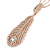 Crystal Feather Pendant with Long Double Chain In Rose Gold Tone - 80cm L - view 5