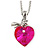 Fuchsia Faceted Glass Heart Shape Pendant with Silver Tone Beaded Chain - 40cm L/ 5cm Ext