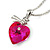 Fuchsia Faceted Glass Heart Shape Pendant with Silver Tone Beaded Chain - 40cm L/ 5cm Ext - view 3