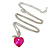 Fuchsia Faceted Glass Heart Shape Pendant with Silver Tone Beaded Chain - 40cm L/ 5cm Ext - view 4