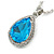 Sky Blue/ Clear Crystal Teardrop Pendant with Silver Tone Chain - 42cm L/ 5cm Ext - view 3