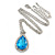 Sky Blue/ Clear Crystal Teardrop Pendant with Silver Tone Chain - 42cm L/ 5cm Ext - view 5