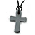 Dark Grey Hematite Cross Pendant With Black Cord - 39cm L/ 4cm Ext