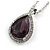 Amethyst/ Clear Crystal Teardrop Pendant with Silver Tone Chain - 42cm L/ 5cm Ext - view 3