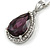 Amethyst/ Clear Crystal Teardrop Pendant with Silver Tone Chain - 42cm L/ 5cm Ext - view 5