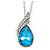 Sky Blue/ Clear Crystal Teardrop Pendant with Silver Tone Chain - 40cm L/ 6cm Ext