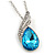 Sky Blue/ Clear Crystal Teardrop Pendant with Silver Tone Chain - 40cm L/ 6cm Ext - view 4