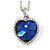 Romantic Royal Blue/ Clear Crystal Heart Pendant with Silver Tone Chain - 41cm L/ 4cm Ext