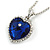 Romantic Royal Blue/ Clear Crystal Heart Pendant with Silver Tone Chain - 41cm L/ 4cm Ext - view 3