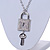 Statement Crystal Lock and Key Pendant with Chunky Long Chain In Silver Tone - 68cm Long - view 4