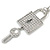 Statement Crystal Lock and Key Pendant with Chunky Long Chain In Silver Tone - 68cm Long - view 5