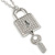 Statement Crystal Lock and Key Pendant with Chunky Long Chain In Silver Tone - 68cm Long - view 6