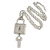 Statement Crystal Lock and Key Pendant with Chunky Long Chain In Silver Tone - 68cm Long - view 3