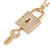 Statement Crystal Lock and Key Pendant with Chunky Long Chain In Gold Tone - 68cm - view 5