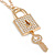 Statement Crystal Lock and Key Pendant with Chunky Long Chain In Gold Tone - 68cm - view 6