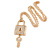 Statement Crystal Lock and Key Pendant with Chunky Long Chain In Gold Tone - 68cm - view 2
