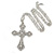 Large Crystal Filigree Cross Pendant with Chunky Long Chain In Silver Tone - 70cm L - view 2
