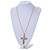 Statement Crystal Cross Pendant with Chunky Long Chain In Gold Tone - 70cm L - view 3