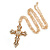 Statement Crystal Cross Pendant with Chunky Long Chain In Gold Tone - 70cm L - view 2