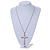 Statement Crystal Cross Pendant with Chunky Long Chain In Silver Tone - 70cm L - view 3