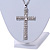 Statement Crystal Cross Pendant with Chunky Long Chain In Silver Tone - 70cm L - view 4