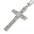 Statement Crystal Cross Pendant with Chunky Long Chain In Silver Tone - 70cm L - view 5