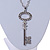 Statement Crystal Key Pendant with Long Chunky Chain In Silver Tone - 70cm L - view 4