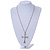 Large Crystal Cross Pendant with Chunky Long Chain In Silver Tone - 70cm L - view 3