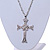 Large Crystal Cross Pendant with Chunky Long Chain In Silver Tone - 70cm L - view 4