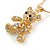 Small Crystal Bear with Dangling Key Pendant with Snake Type Chain In Gold Tone - 40cm L/ 5cm Ext - view 4