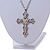 Large Crystal Cross Pendant with Chunky Long Chain In Silver Tone - 70cm L - view 2