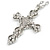 Large Crystal Cross Pendant with Chunky Long Chain In Silver Tone - 70cm L - view 3