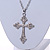 Large Crystal Cross Pendant with Chunky Long Chain In Silver Tone - 70cm L - view 11