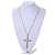 Statement Crystal Cross Pendant with Chunky Long Chain In Gold Tone - 66cm L - view 3