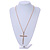 Large Crystal Cross Pendant with Chunky Long Chain In Gold Tone - 70cm L - view 3