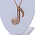 Large Clear Crystal Treble Clef/ Musical Note Pendant with Chunky Chain In Gold Tone - 70cm L - view 4