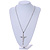 Statement Crystal Cross Pendant with Chunky Long Chain In Silver Tone - 70cm L - view 3
