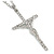 Statement Crystal Cross Pendant with Chunky Long Chain In Silver Tone - 70cm L - view 6